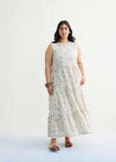 A Model Wearing Off White Handwoven Cotton Ocean Island Cotton Off-White Maxi Dress, curated by Only Ethikal